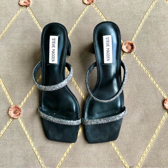 Sold Steve Madden Sandals Slides with High Heel in Silver Sparkle & Black (7.5) - Picture 2 of 7